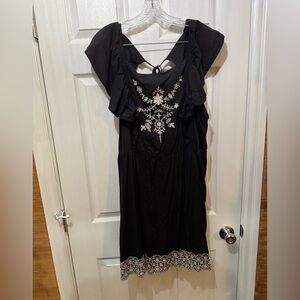 Black Embroidered Scoop Neck Women's Dress